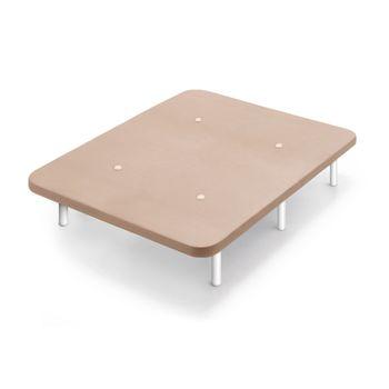 Base Tapizada Beige Con Patas De Madera Blanca | Medidas 120x190 Cm | Tejido 3d Transpirable