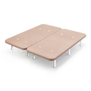 Base Tapizada Beige Con Patas De Madera Blanca | Medidas 180x190 Cm | Tejido 3d Transpirable