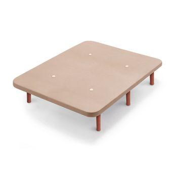 Base Tapizada Beige Con Patas De Madera Cerezo | Medidas 120x200 Cm | Tejido 3d Transpirable