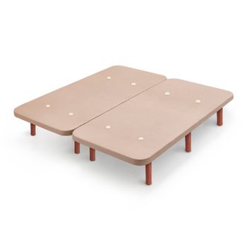 Base Tapizada Beige Con Patas De Madera Cerezo | Medidas 180x180 Cm | Tejido 3d Transpirable