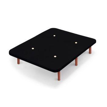 Base Tapizada Negro Con Patas De Madera Cerezo | Medidas 150x190 Cm | Tejido 3d Transpirable