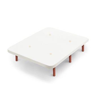 Base Tapizada Blanco Con Patas De Madera Cerezo | Medidas 150x190 Cm | Tejido 3d Transpirable