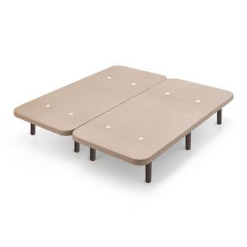 Base Tapizada Beige Con Patas De Madera Wengué | Medidas 160x190 Cm | Tejido 3d Transpirable