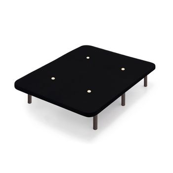 Base Tapizada Negro Con Patas De Madera Wengué | Medidas 150x190 Cm | Tejido 3d Transpirable