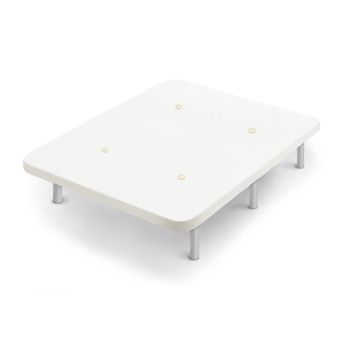 Base Tapizada Blanco Con Patas De Madera Plata | Medidas 135x190 Cm | Tejido 3d Transpirable