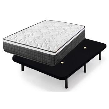 Cama Completa - Base Tapizada Color Negro Con Patas De 26 Cm + Colchón  Memory Fresh 3d, 135x190 Cm con Ofertas en Carrefour