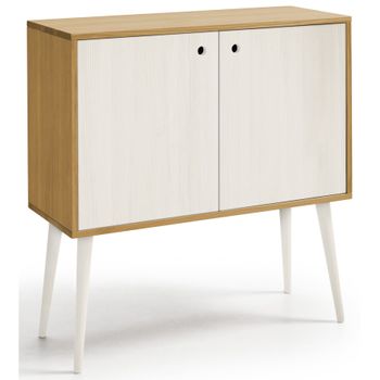 Cómoda Alasca De Madera Con Dos Puertas Y Estante, Color Encerado Y Blanco. Medidas: 90 X 83 X 35 Cm.