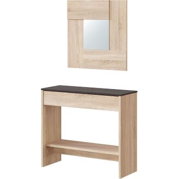 Mueble Recibidor Con Cajón Y Espejo Incluido Moderno Color Blanco Y Roble  75x29 Cm con Ofertas en Carrefour