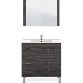 Pack Conjunto De Baño Mueble Con Espejo A Juego Lavamanos Cerámico +  Columna Color Gris Ceniza con Ofertas en Carrefour