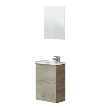 Mueble baño + espejo Aruba 2 cajones roble Alaska industrial 60X45