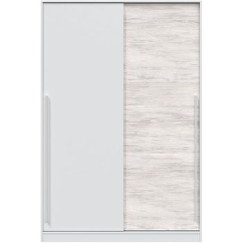 Armario 2 Puertas Correderas Para Dormitorio O Habitación, Color Blanco Artik Y Blanco Velho, Medidas: 120 Cm (largo) X 200 Cm (alto) X 50 Cm (fondo)