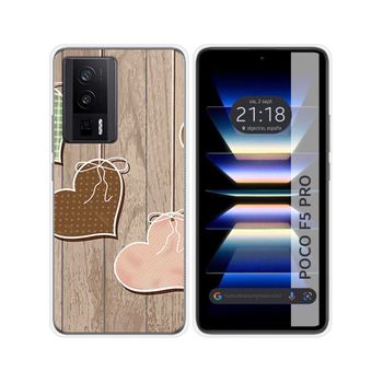 Funda Silicona Para Xiaomi Poco F5 Pro 5g Diseño Corazones Madera Dibujos