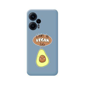 Funda Silicona Líquida Azul Para Xiaomi Poco F5 5g Diseño Vegan Life Dibujos