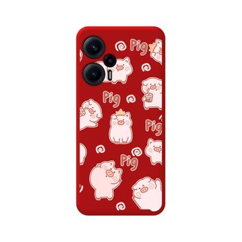 Funda Silicona Líquida Roja Para Xiaomi Poco F5 5g Diseño Cerdos Dibujos