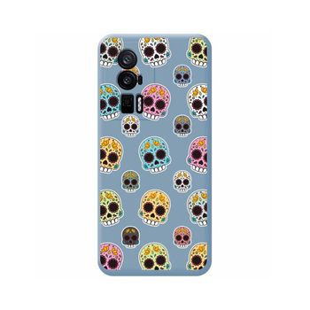 Funda Silicona Líquida Azul Para Xiaomi Poco F5 Pro 5g Diseño Catrina Dibujos