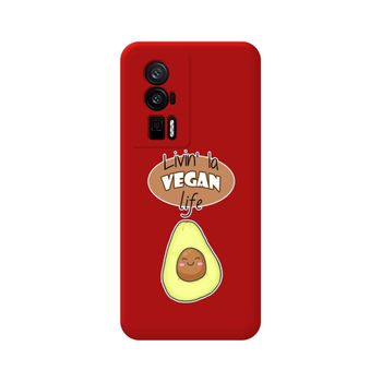 Funda Silicona Líquida Roja Para Xiaomi Poco F5 Pro 5g Diseño Vegan Life Dibujos