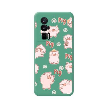 Funda Silicona Líquida Verde Para Xiaomi Poco F5 Pro 5g Diseño Cerdos Dibujos