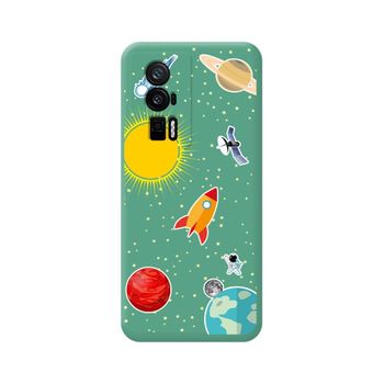 Funda Silicona Líquida Verde Para Xiaomi Poco F5 Pro 5g Diseño Espacio Dibujos