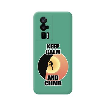 Funda Silicona Líquida Verde Para Xiaomi Poco F5 Pro 5g Diseño Hombre Escalada Dibujos