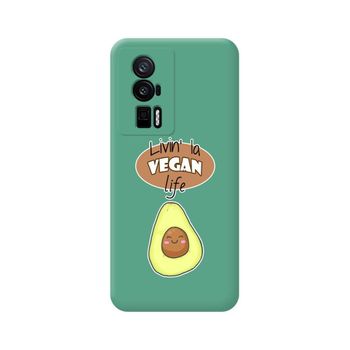 Funda Silicona Líquida Verde Para Xiaomi Poco F5 Pro 5g Diseño Vegan Life Dibujos