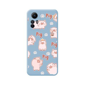 Funda Silicona Líquida Azul Xiaomi Redmi Note 12s Diseño Cerdos Dibujos