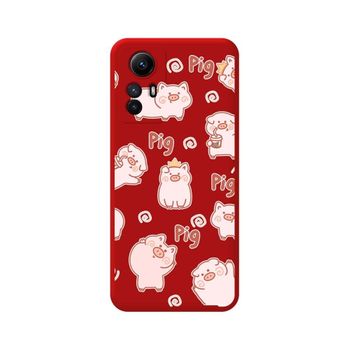 Funda Silicona Líquida Roja Xiaomi Redmi Note 12s Diseño Cerdos Dibujos