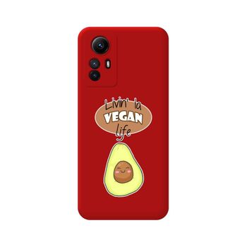 Funda Silicona Líquida Roja Xiaomi Redmi Note 12s Diseño Vegan Life Dibujos