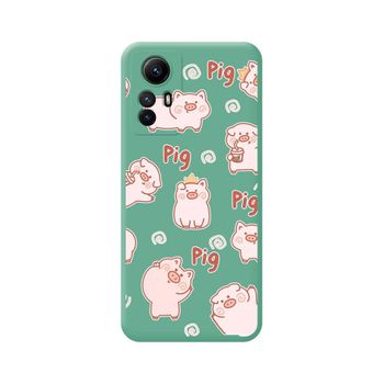 Funda Silicona Líquida Verde Xiaomi Redmi Note 12s Diseño Cerdos Dibujos