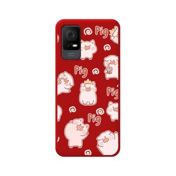 Funda Silicona Líquida Roja Tcl 408 Diseño Cerdos Dibujos