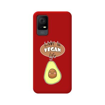 Funda Silicona Líquida Roja Tcl 408 Diseño Vegan Life Dibujos