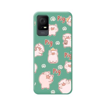 Funda Silicona Líquida Verde Tcl 408 Diseño Cerdos Dibujos