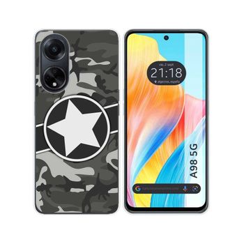 Funda Mate con Borde Negra y Anillo Giratorio 360 para Oppo A98 5G