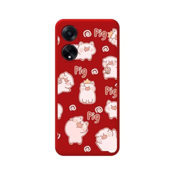 Funda Silicona Líquida Roja Oppo A98 5g Diseño Cerdos Dibujos