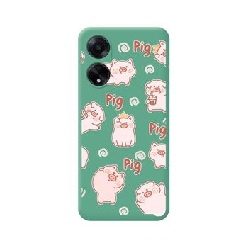 Funda Silicona Líquida Verde Oppo A98 5g Diseño Cerdos Dibujos