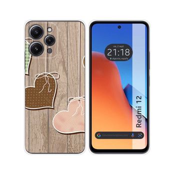 Funda Silicona Xiaomi Redmi 12 Diseño Corazones Madera Dibujos