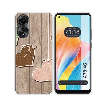 Funda Silicona Oppo A78 4g Diseño Corazones Madera Dibujos