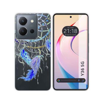 Funda Silicona Transparente Vivo Y36 4g / 5g Diseño Plumas Dibujos