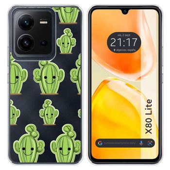 Funda Silicona Transparente Para Vivo X80 Lite 5g Diseño Cactus Dibujos