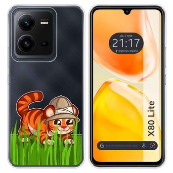 Funda Silicona Transparente Para Vivo X80 Lite 5g Diseño Tigre Dibujos