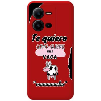 Funda Silicona Líquida Roja Para Vivo X80 Lite 5g Diseño Vaca Dibujos