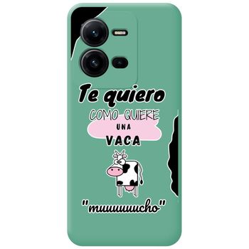 Funda Silicona Líquida Verde Para Vivo X80 Lite 5g Diseño Vaca Dibujos