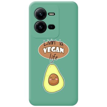 Funda Silicona Líquida Verde Para Vivo X80 Lite 5g Diseño Vegan Life Dibujos