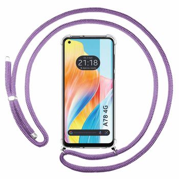 Funda Colgante Transparente Para Oppo A78 4g Con Cordon Morado