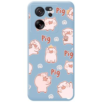 Funda Silicona Líquida Azul Para Xiaomi 13t / 13t Pro 5g Diseño Cerdos Dibujos