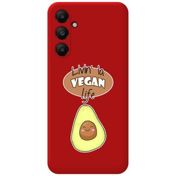 Funda Silicona Líquida Roja Para Samsung Galaxy A05s Diseño Vegan Life Dibujos