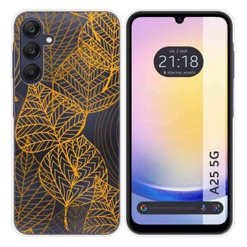 Funda Silicona Transparente Para Samsung Galaxy A25 5g Diseño Hojas Dibujos