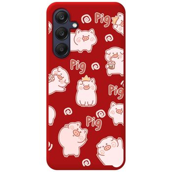 Funda Silicona Líquida Roja Para Samsung Galaxy A25 5g Diseño Cerdos Dibujos