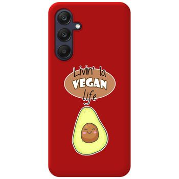 Funda Silicona Líquida Roja Para Samsung Galaxy A25 5g Diseño Vegan Life Dibujos