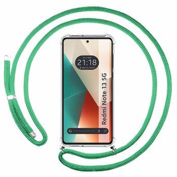 Funda Colgante Transparente Para Xiaomi Redmi Note 13 5g Con Cordon Verde Agua