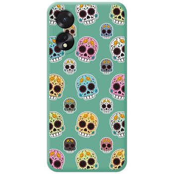 Funda Silicona Líquida Verde Para Oppo A18 Diseño Catrina Dibujos